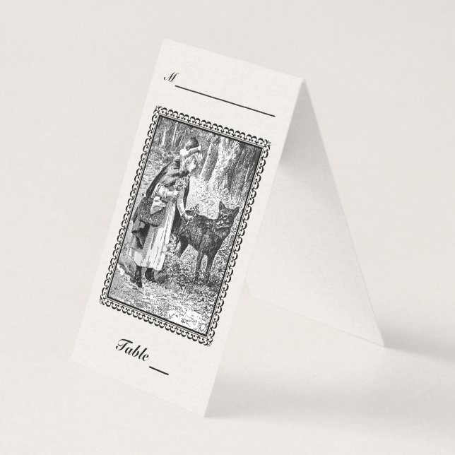 Elegant Riding Hood Wolf black White Drawing Frame (Front)