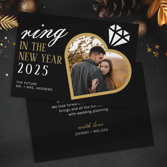 Elegant Ring in the New Year Engagement Christmas Holiday Card (Creator Uploaded)