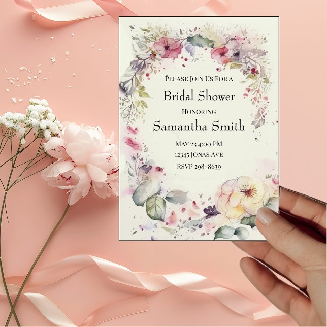 Elegant Ring of Flowers Water Colour Bridal Shower Invitation (Creator Uploaded)