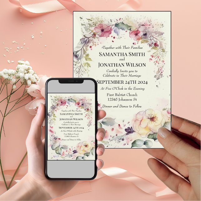 Elegant Ring of Flowers Water Colour Wedding  Invitation (Creator Uploaded)