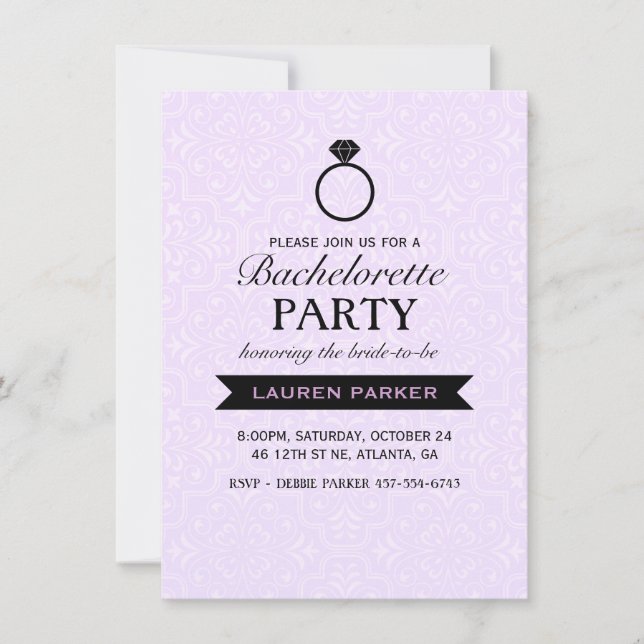 Elegant Ring Purple & Black Bachelorette Invite (Front)