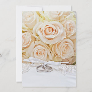 Elegant Rings & Cream Rose Bouquet Wedding  Invitation