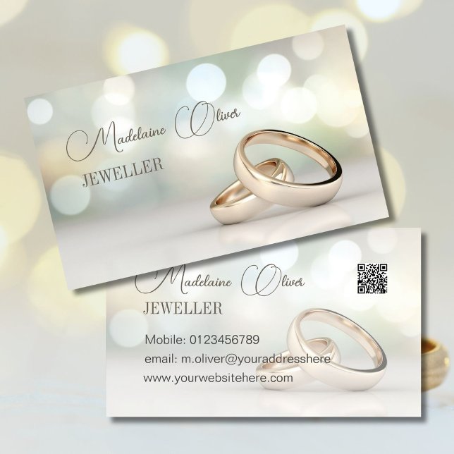 Elegant Rings QR Professional Events Jeweller Business Card (Creator Uploaded)