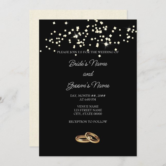 Elegant Rings Rhinestones Wedding Invitation (Front/Back)