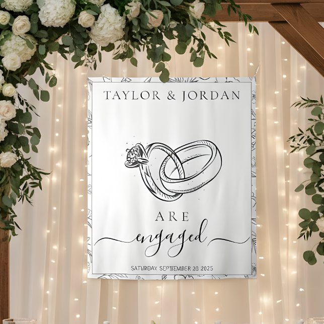 Elegant Rings We Are Engaged Wedding Backdrop Tapestry (Creator Uploaded)