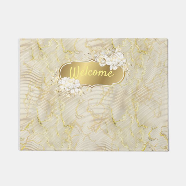 Elegant Ripple Cream & Gold  Doormat (Front)