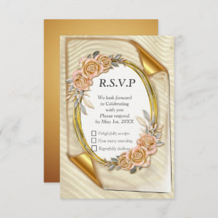 Elegant Ripple Cream & Gold RSVP Card