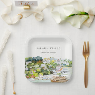 Elegant River Cruise Country Landscape Wedding Paper Plate