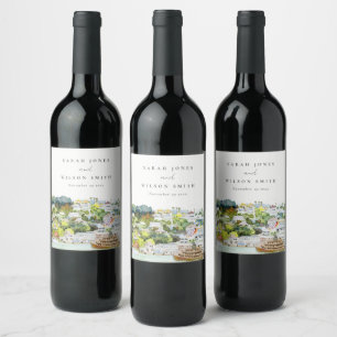 Elegant River Cruise Country Landscape Wedding  Wine Label