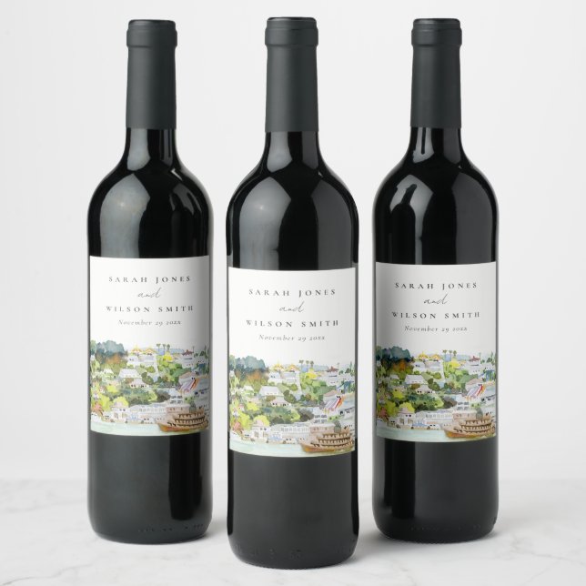 Elegant River Cruise Country Landscape Wedding  Wine Label (Bottles)