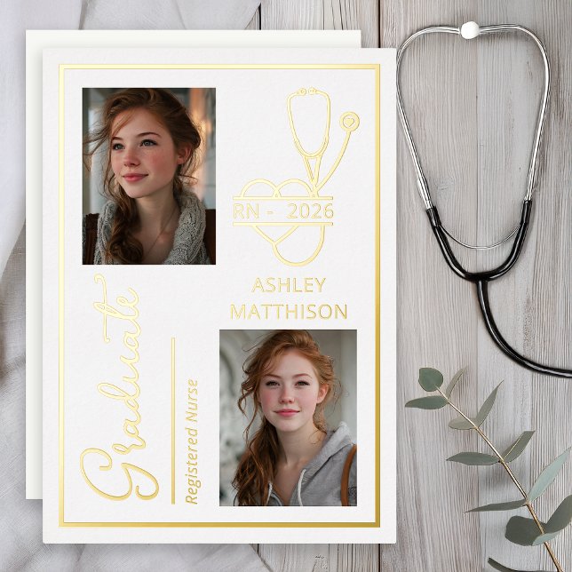 Elegant RN 2026 Nursing Grad Photo Announcement (Elegant RN 2026 Nursing Graduation Photo Announcement - Gold Foil)