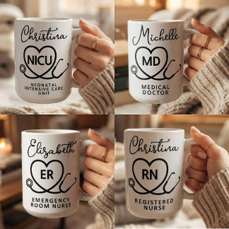 Elegant RN ER NICU Nurse MD Doctor Script Custom Coffee Mug