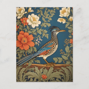 Elegant Roadrunner Bird William Morris Inspired Postcard