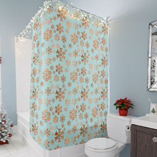 Elegant Robin Egg Blue Festive Copper Snowflakes Shower Curtain