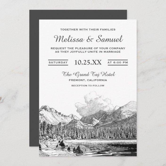 Elegant Rocky Mountain Drawing Wedding Invitation Zazzle