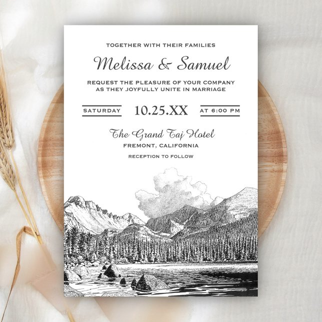 Elegant Rocky Mountain Drawing Wedding Invitation (Creator Uploaded)