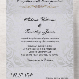 Elegant Rococo Era Silver Wedding Invite