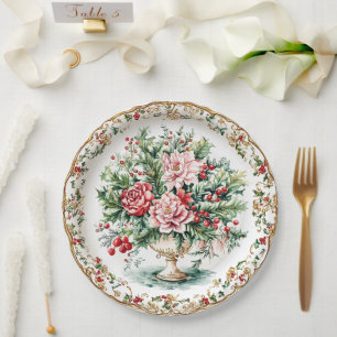 Elegant Rococo Floral and Foliage Holiday Dining Paper Plate