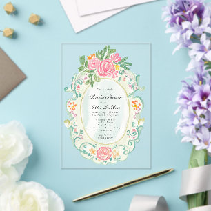Elegant Rococo Floral Bridal Shower  Acrylic Invitations