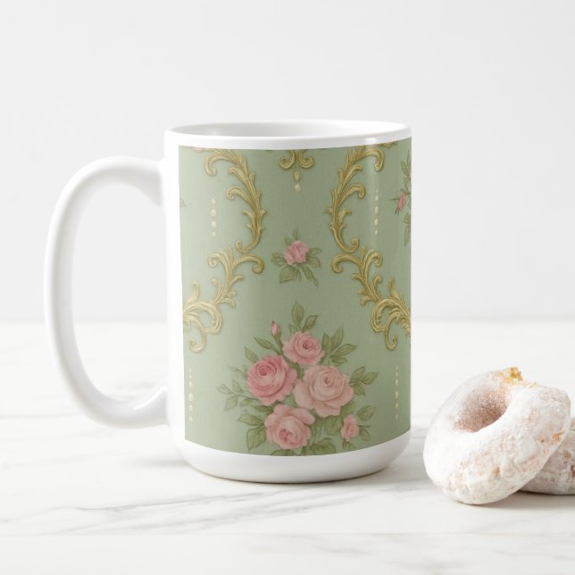 Elegant Rococo Floral Pattern in Soft Pastels Coffee Mug (With Donut)