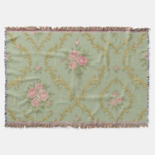 Elegant Rococo Floral Pattern in Soft Pastels Throw Blanket