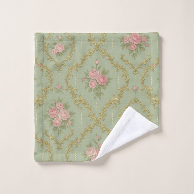 Elegant Rococo Floral Pattern in Soft Pastels Wash Cloth (Wash Cloth)