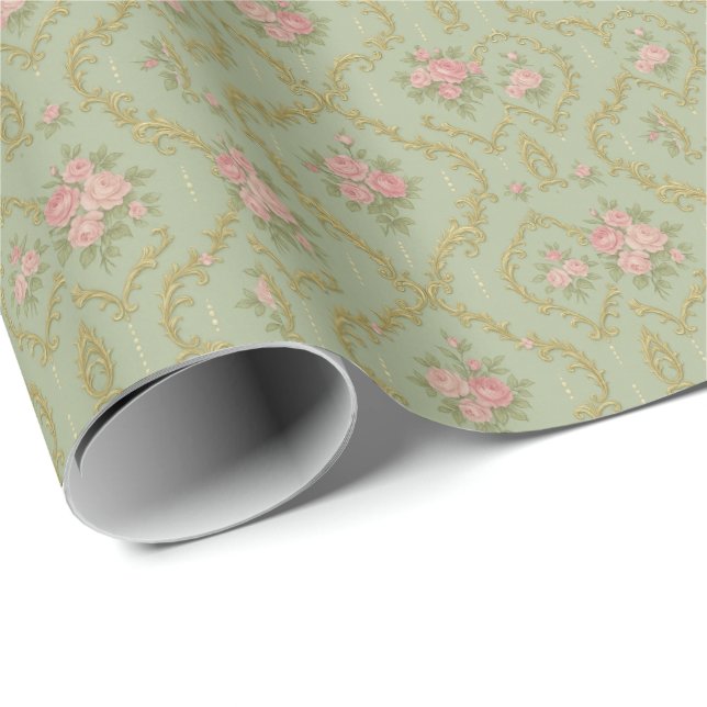 Elegant Rococo Floral Pattern in Soft Pastels Wrapping Paper (Roll Corner)