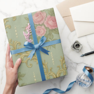 Elegant Rococo Floral Pattern in Soft Pastels Wrapping Paper
