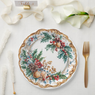 Elegant Rococo Foliage Holiday Dining Paper Plate