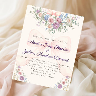 Elegant Rococo Garden with Blush Ribbon Bow Weddin Invitation