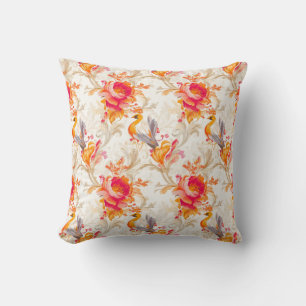 Elegant Rococo Inspired Orange and Black Design Cushion
