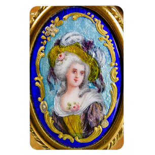 ELEGANT ROCOCO LADY PORTRAIT WITH PINK ROSES MAGNET