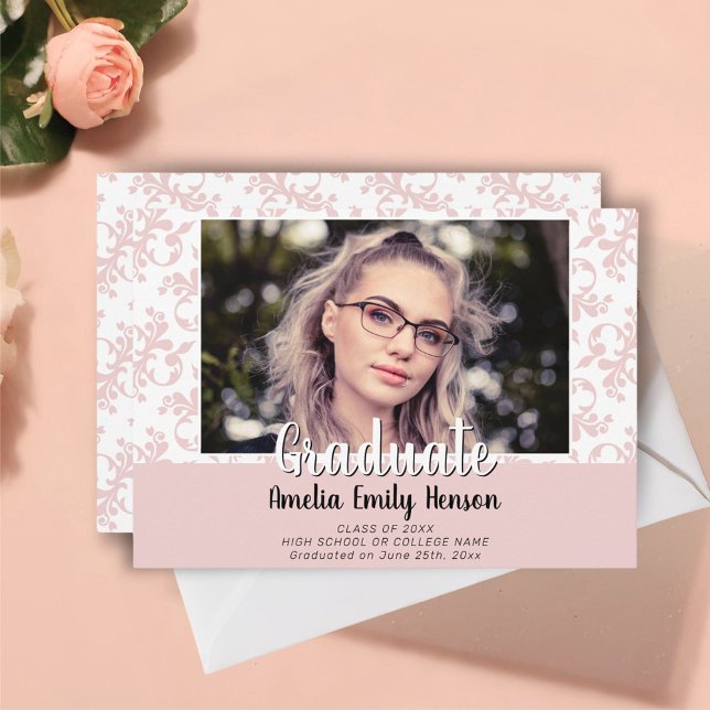 Elegant Rococo Pink Graduate Photo Graduation Anno Announcement (Creator Uploaded)