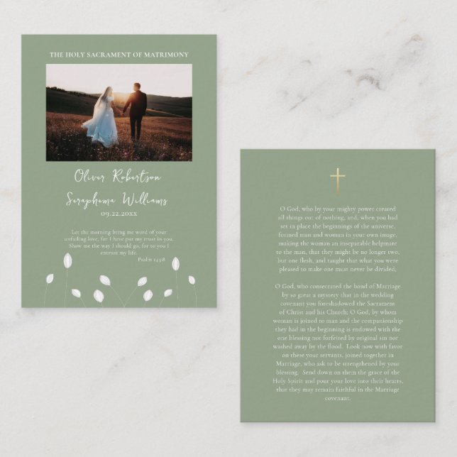 Elegant Roman Catholic Wedding Photo Prayer Card (Front/Back)