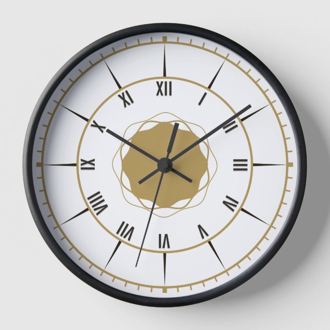 Elegant Roman Numeral Wall Clock – Black and Gold  (Front)