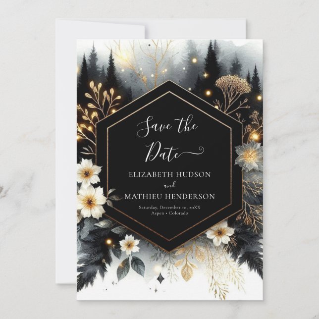 Elegant Romance Enchanted Forest Wedding Save The Date (Front)