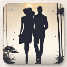 Elegant Romance Silhouette Couple Sunset Stroll