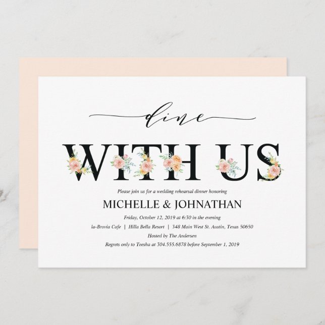 Elegant Romance Wedding Rehearsal Dinner Invites (Front/Back)