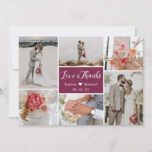 Elegant Romantic 6 Photo Collage Wedding Thank You Card