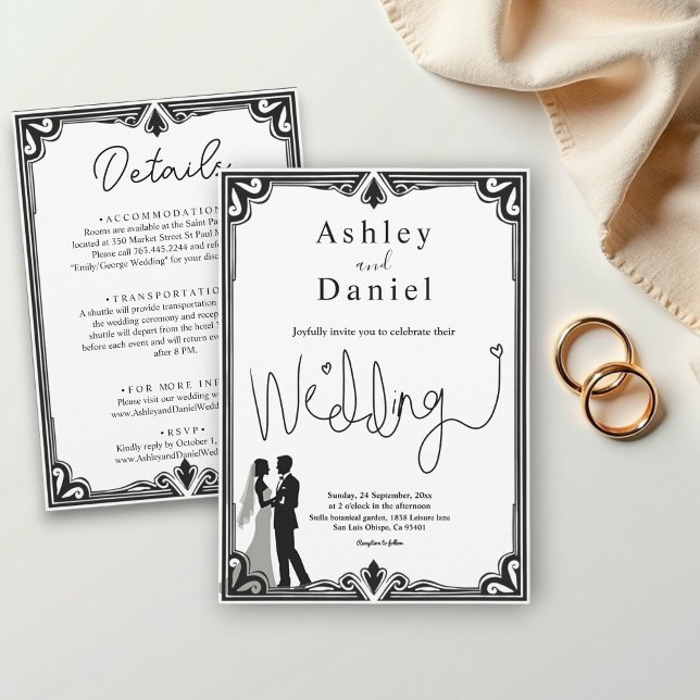 Elegant Romantic Black And White Classic Wedding Invitation (Creator Uploaded)
