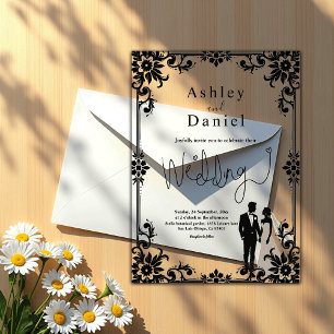 Elegant Romantic Black And White Couple Wedding Acrylic Invitations