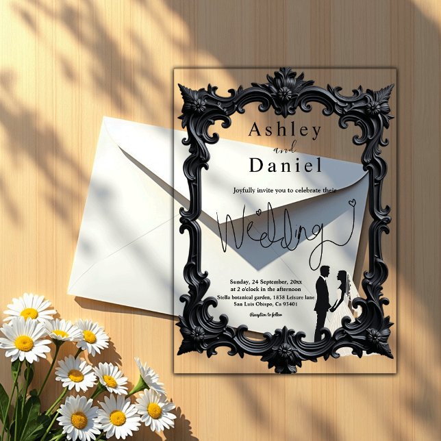 Elegant Romantic Black And White Frame Wedding Acrylic Invitations (Creator Uploaded)