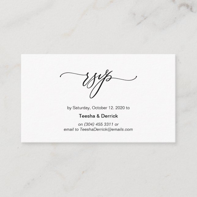 Elegant Romantic, Black Font, Wedding RSVP Enclosure Card (Front)