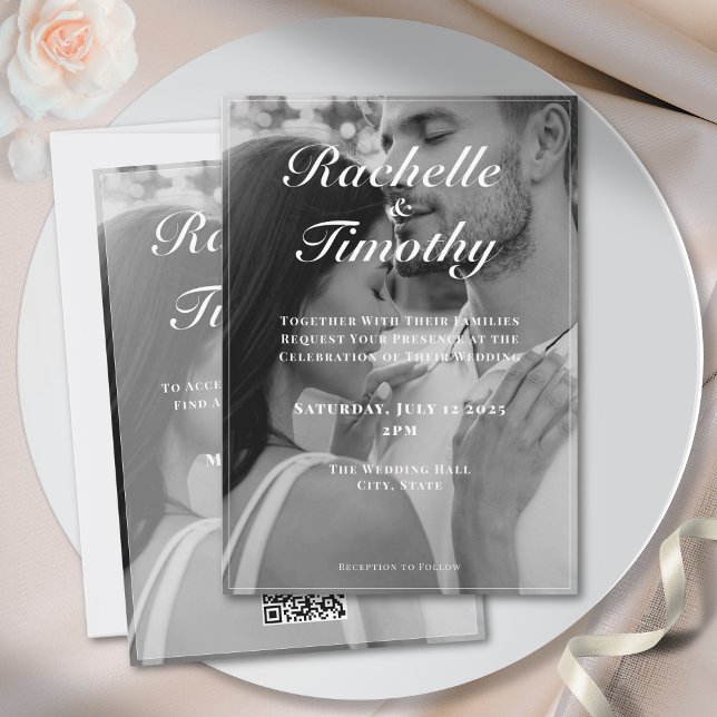 Elegant Romantic Black White 1 Photo Wedding Invitation (Creator Uploaded)
