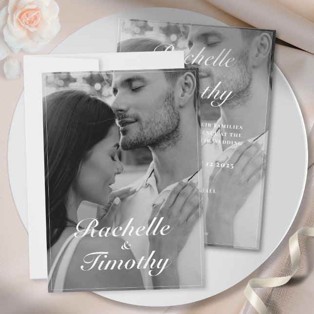 Elegant Romantic Black White 1 Photo Wedding Invitation (Creator Uploaded)