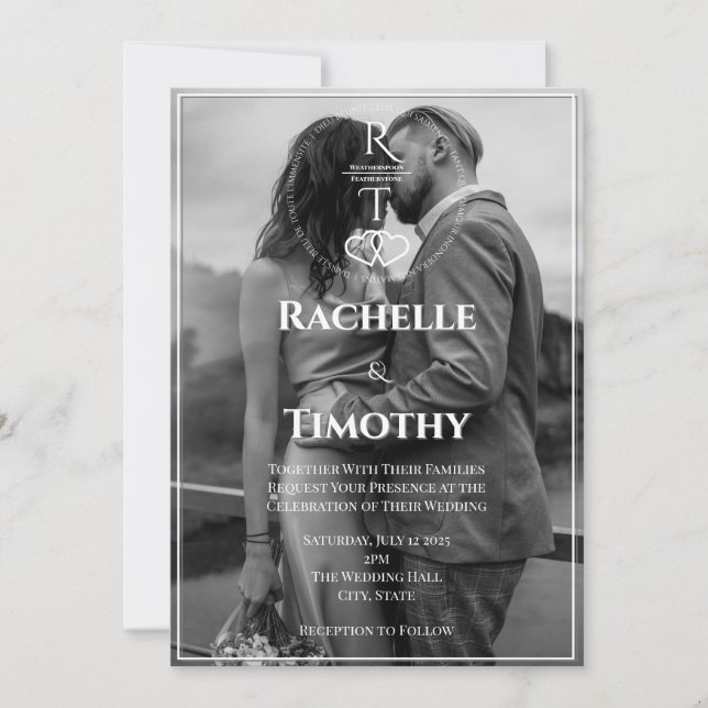 Elegant Romantic Black White 1 Photo Wedding Invitation (Front)