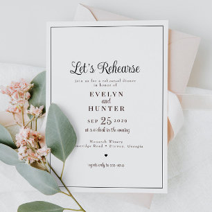 Elegant Romantic Black & White Rehearsal Dinner Invitation
