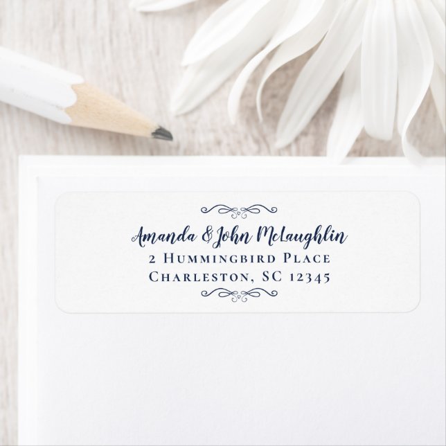 Elegant Romantic Blue Calligraphy Return Address  Return Address Label (Insitu)