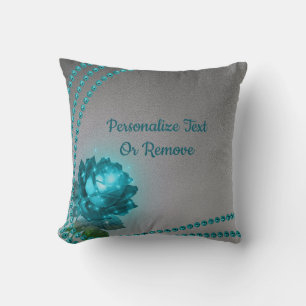 Elegant Romantic Blue Crystal Rose Pearls Cushion