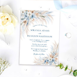Elegant Romantic Blue Floral Boho Wedding Invitation